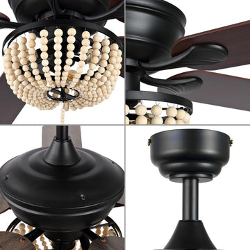 Erin 52" Rustic Farmhouse Iron/Wood Bead Mobile-App/Remote-Controlled LED Ceiling Fan - JONATHAN Y